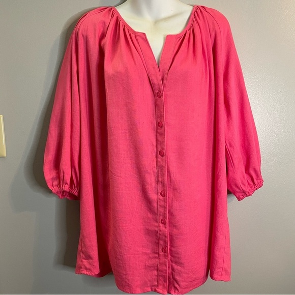 Ashley Stewart Tops - ASHLEY STEWART 3/4 Sleves Top Pink 80% Rayon 20% Linen SZ/14